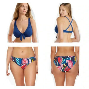 BLEU ROD BEATTIE Kore Tie Front Bikini Top Size 36D and Bikini Bottom Size 12